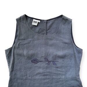 Vintage Johnny Was Slate Blue/Grey Sleeveless Linen Blend Dress, sz Medium